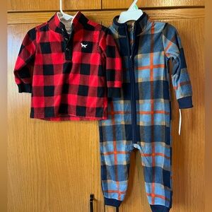 Carters Plaid Baby Outfit Set - Red and Blue 18 month Bunting